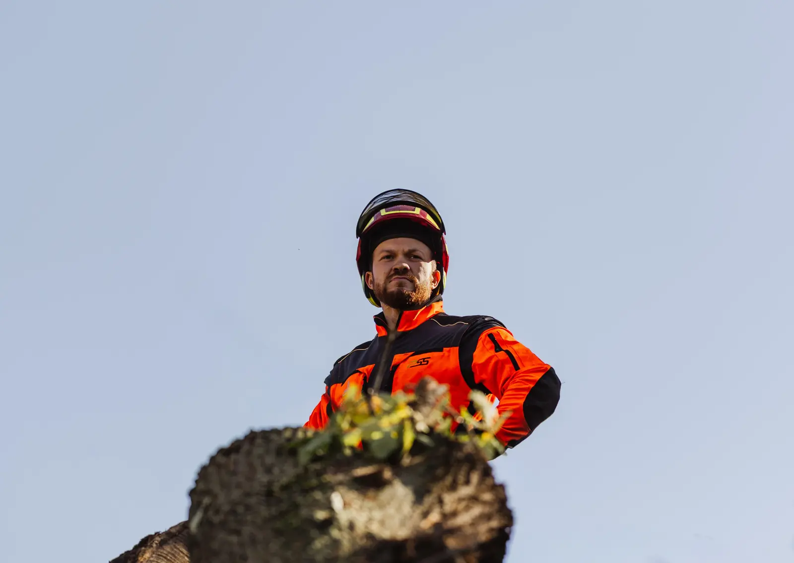 GJ Forst - Forstarbeiter blickt in die Ferne